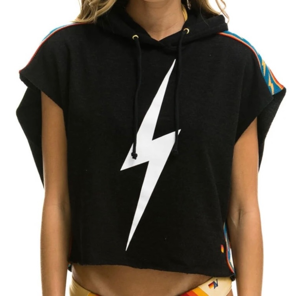 Brand new with tags Aviator Nation sleeveless bolt stripe relaxes hoodie, M